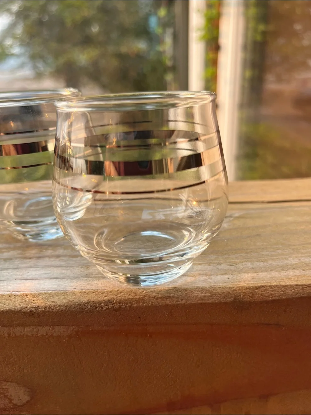 Vintage MCM Silver Banded Roly Poly Set of 5 Cocktail Glasses